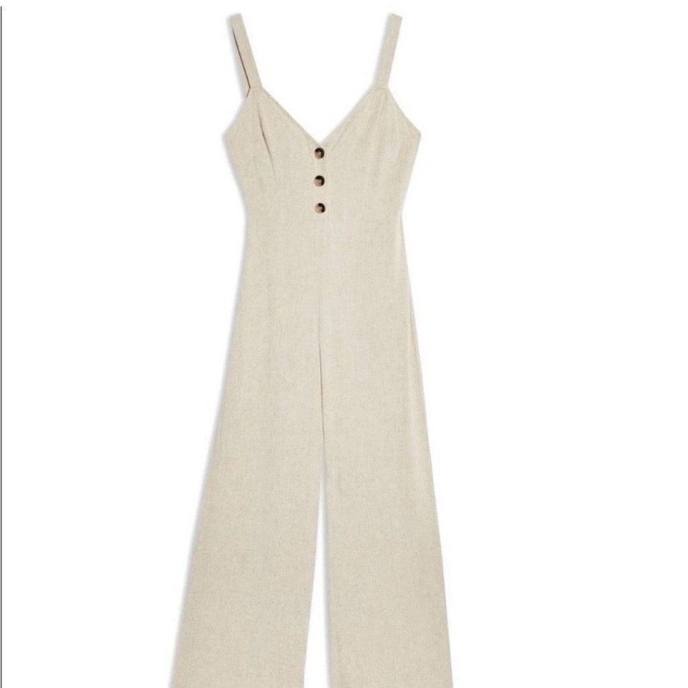 Hello Molly Linen Cotton Ivory Jumpsuit Size Medium - Picture 3 of 6